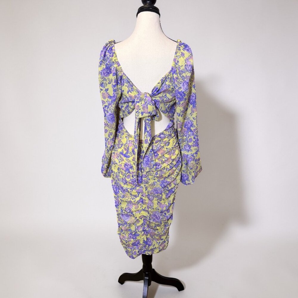 For Love & Lemons Maui Midi Dress NWT Yellow Purple Floral Romantic Size Medium - Picture 4 of 11